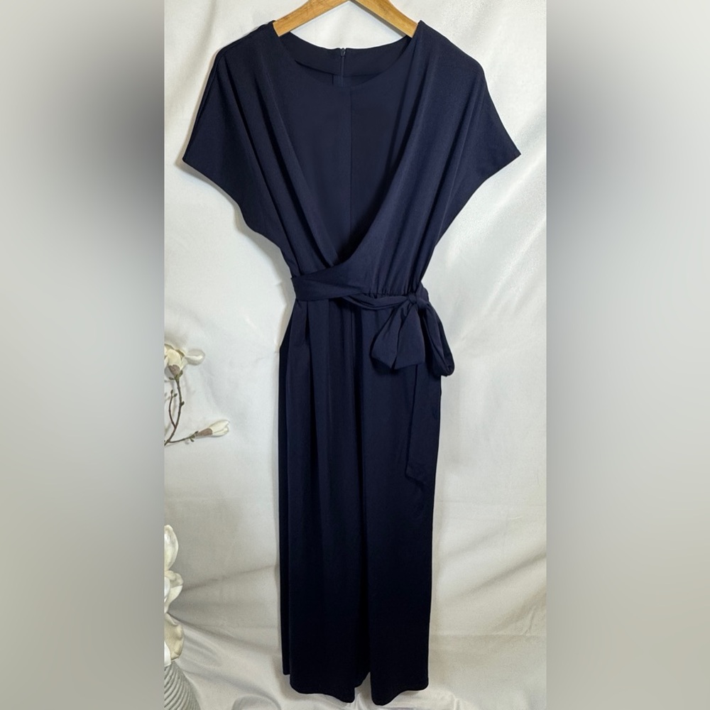 Elegant Navy Blue Wrap Pantsuit